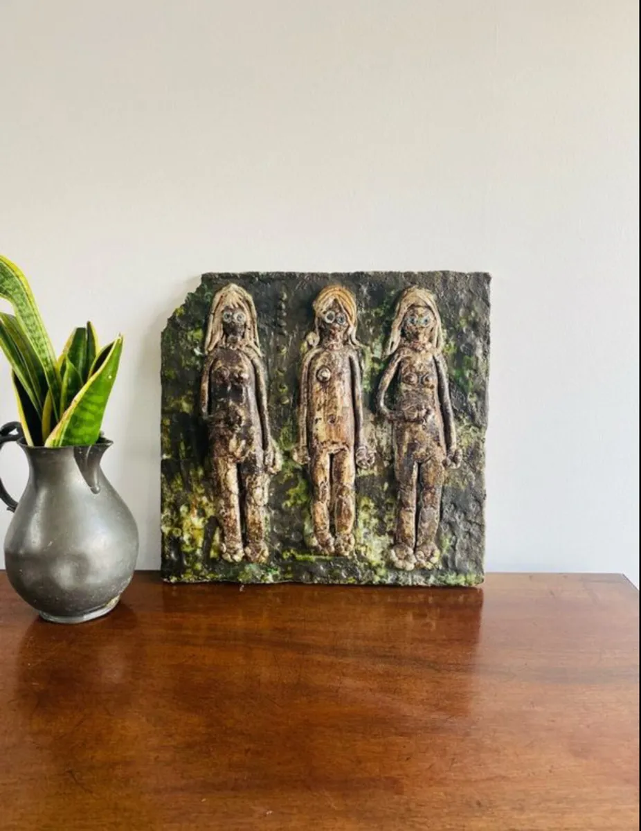 Vintage Ceramic Art on Stone 39 x 37 cm - Image 1