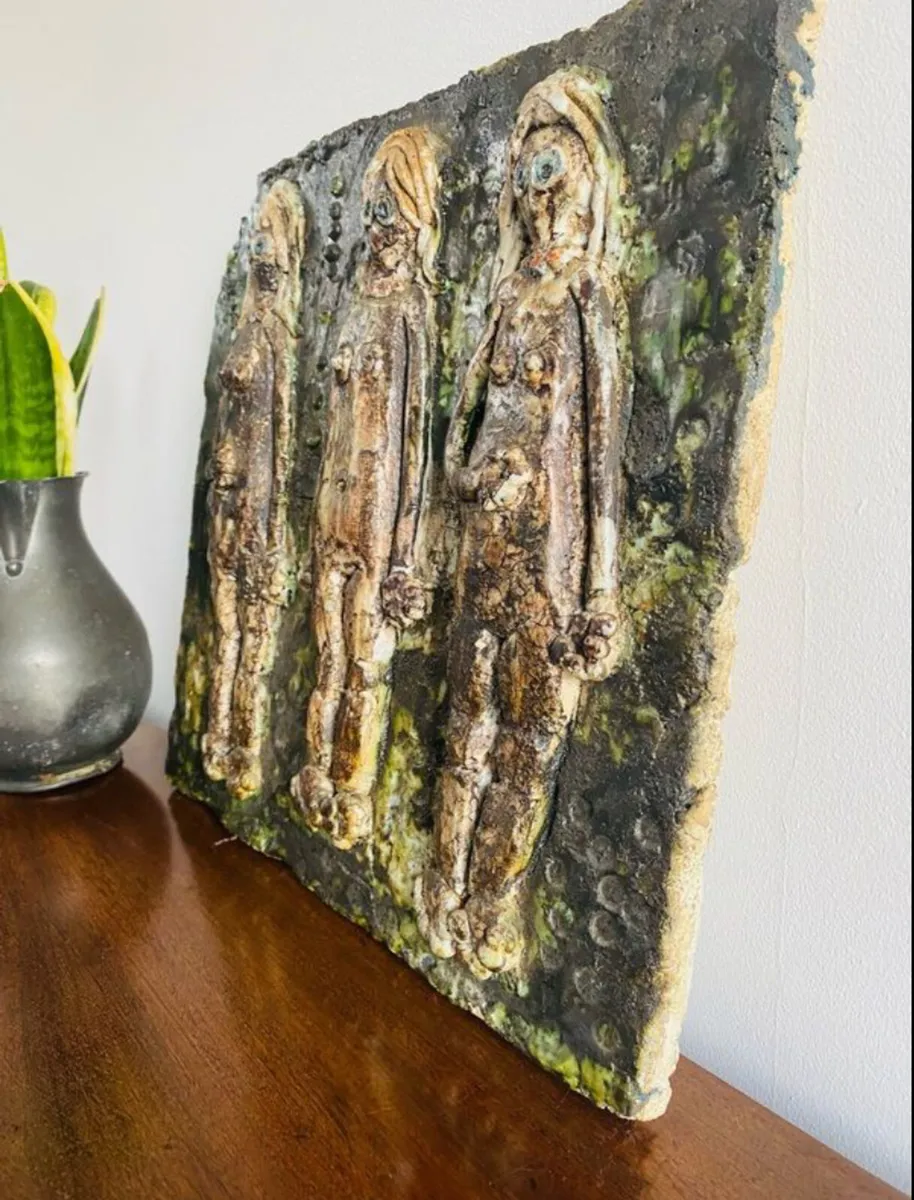 Vintage Ceramic Art on Stone 39 x 37 cm - Image 2