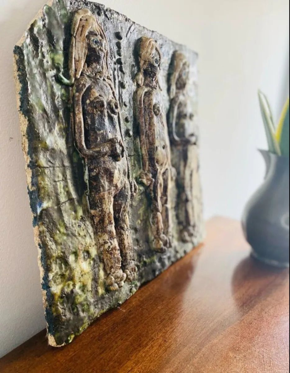 Vintage Ceramic Art on Stone 39 x 37 cm - Image 3