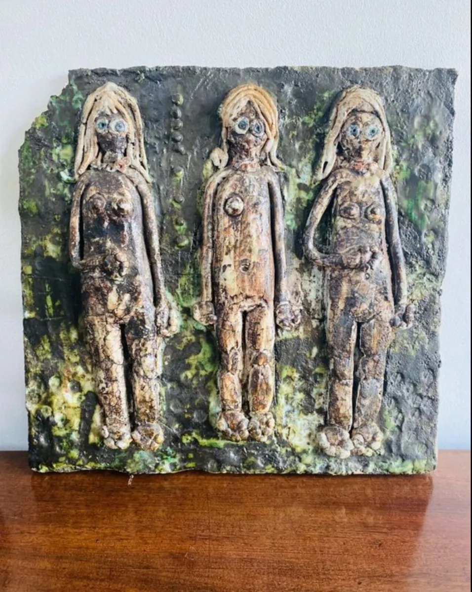 Vintage Ceramic Art on Stone 39 x 37 cm - Image 4