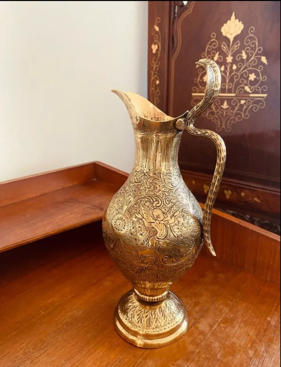 Vintage Brass Engraved Jug H27cm - Image 3