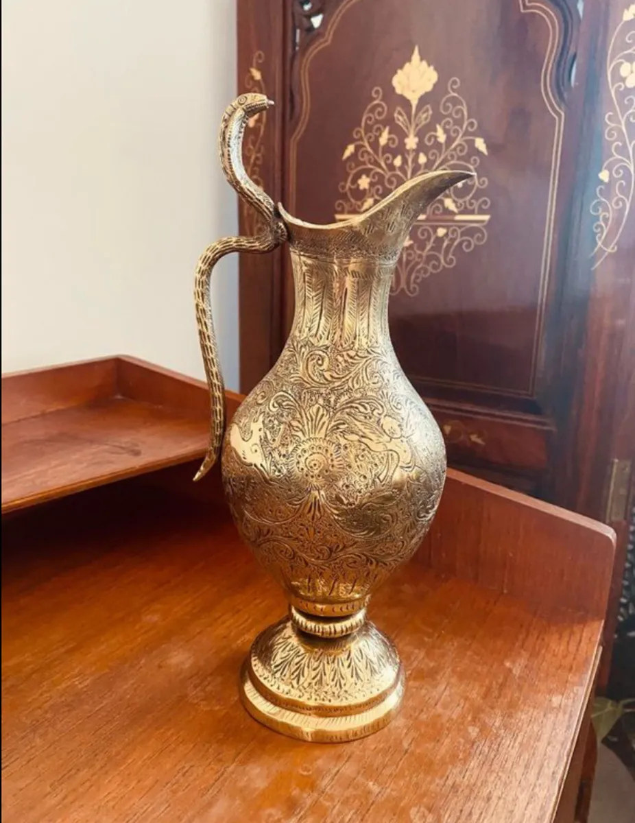 Vintage Brass Engraved Jug H27cm - Image 4