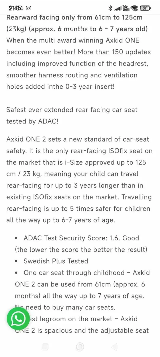 Extended rear facing car seat Axkid 1 - Image 4