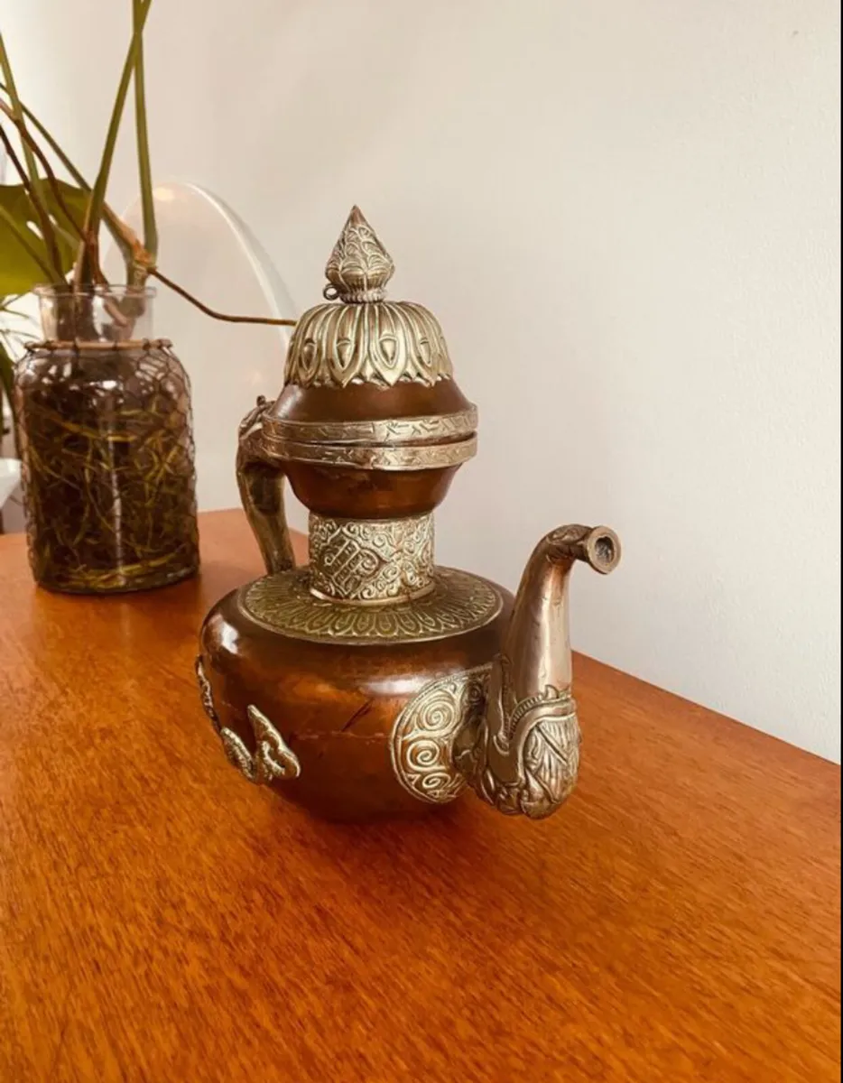 Vintage Asian Copper and Tin Tea Pot - Image 2