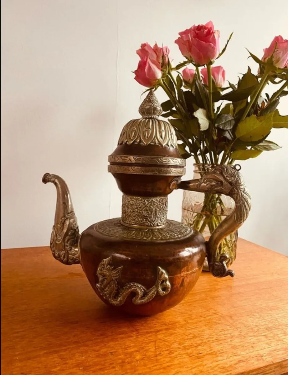 Vintage Asian Copper and Tin Tea Pot - Image 3