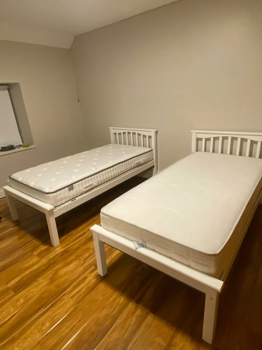 White Frame Single Beds with Matresses