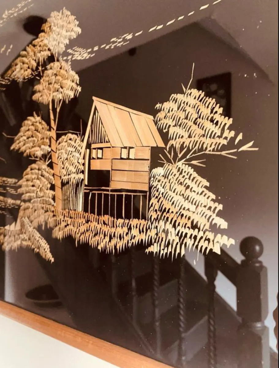 Mid Century Teak Framed Asian Art - Image 2