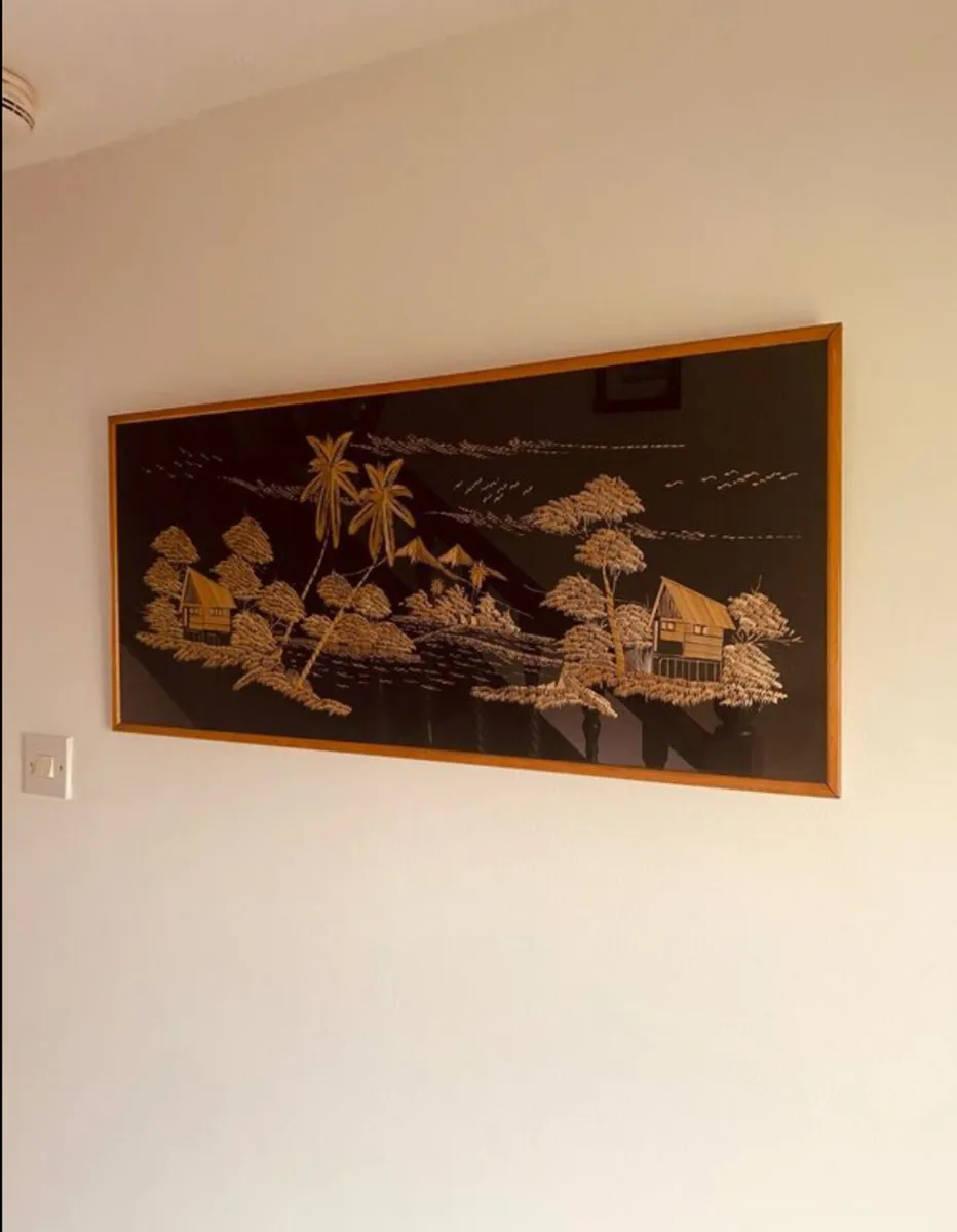Mid Century Teak Framed Asian Art - Image 4