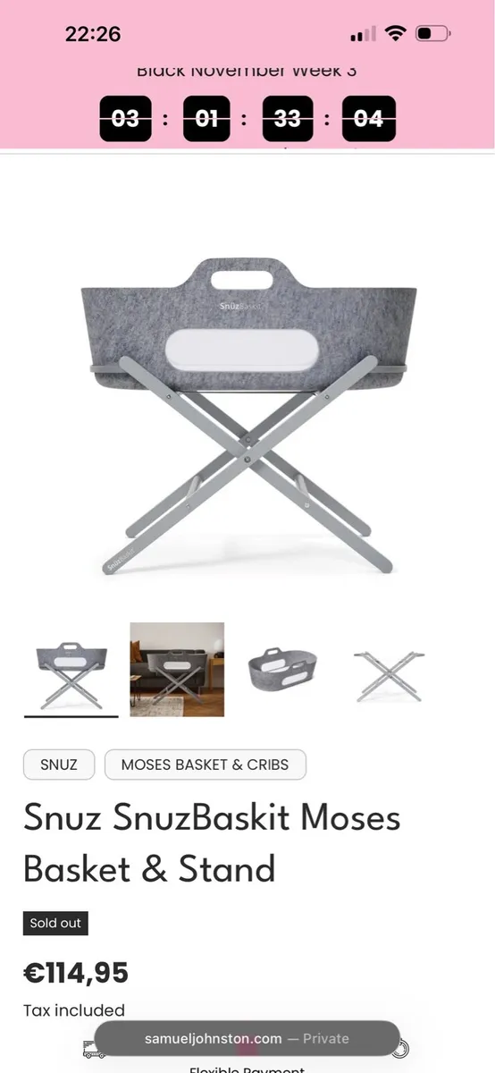 Snuz SnuzBaskit Moses Basket & Stand