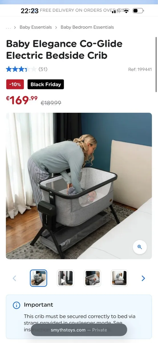 Baby Elegance Co-Glide Electric Bedside Crib