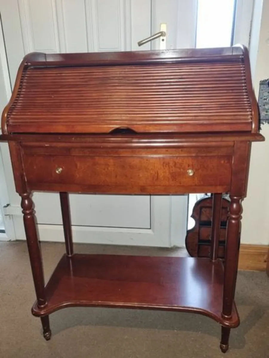 Danish Mid Century Tambour Roll-Top Secretary Desk - Image 1