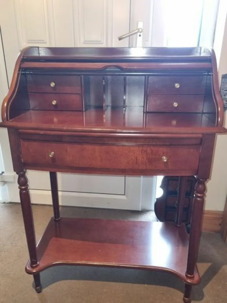 Danish Mid Century Tambour Roll-Top Secretary Desk - Image 2