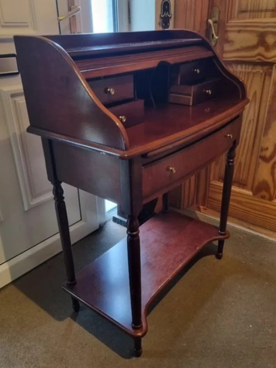 Danish Mid Century Tambour Roll-Top Secretary Desk - Image 4