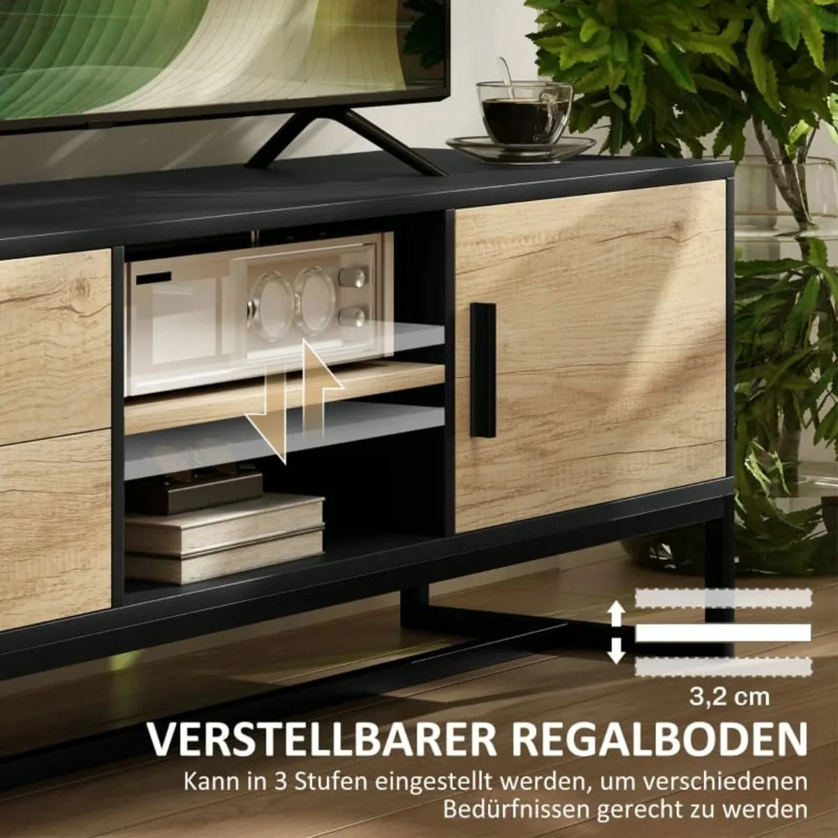 TV cabinet with door, 2 drawers, open compartments - Image 4