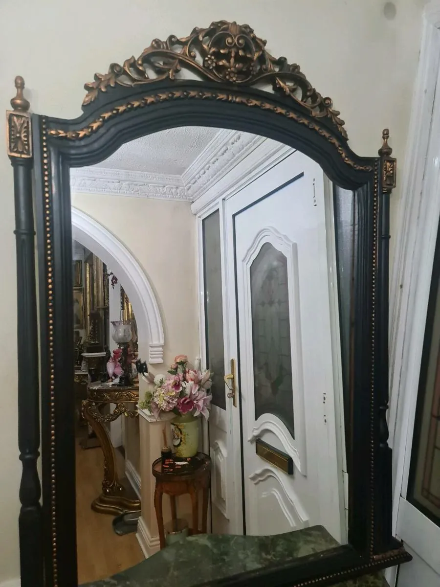 Large ebonised hand carved mirror - Image 1