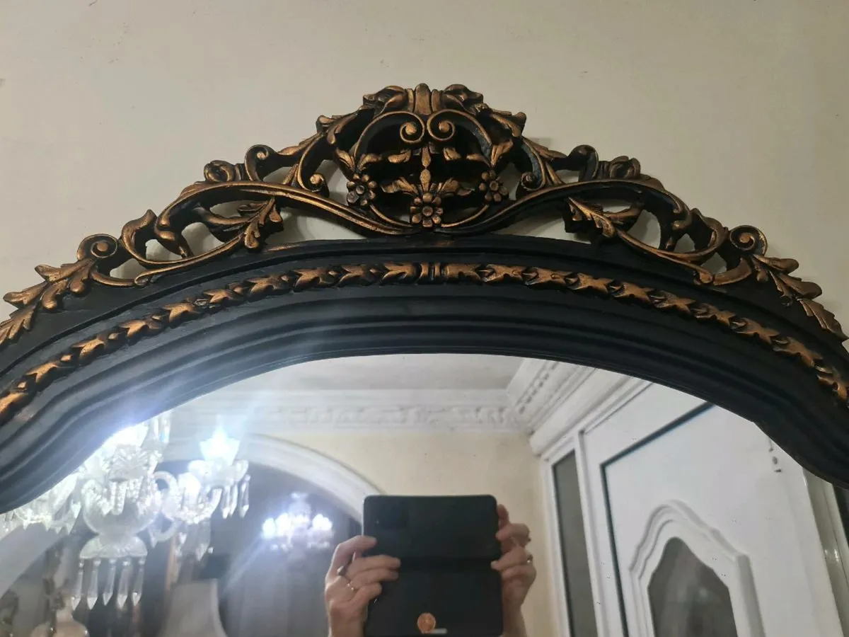 Large ebonised hand carved mirror - Image 2
