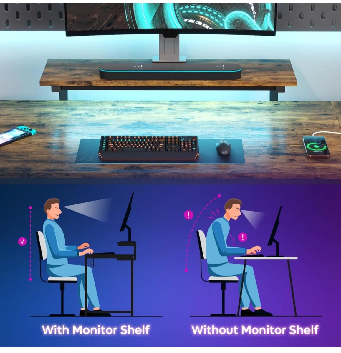 132.5CM L-Shaped Desk with 3 Power Outlets & 2 USB - Image 2