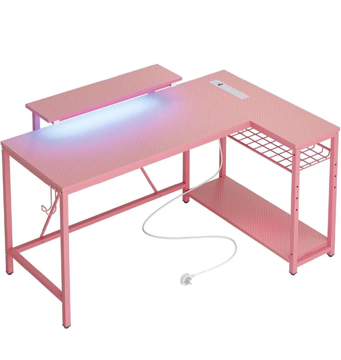 L-Shaped RGB Gaming Desk 132CM with Power Outlets - Image 2