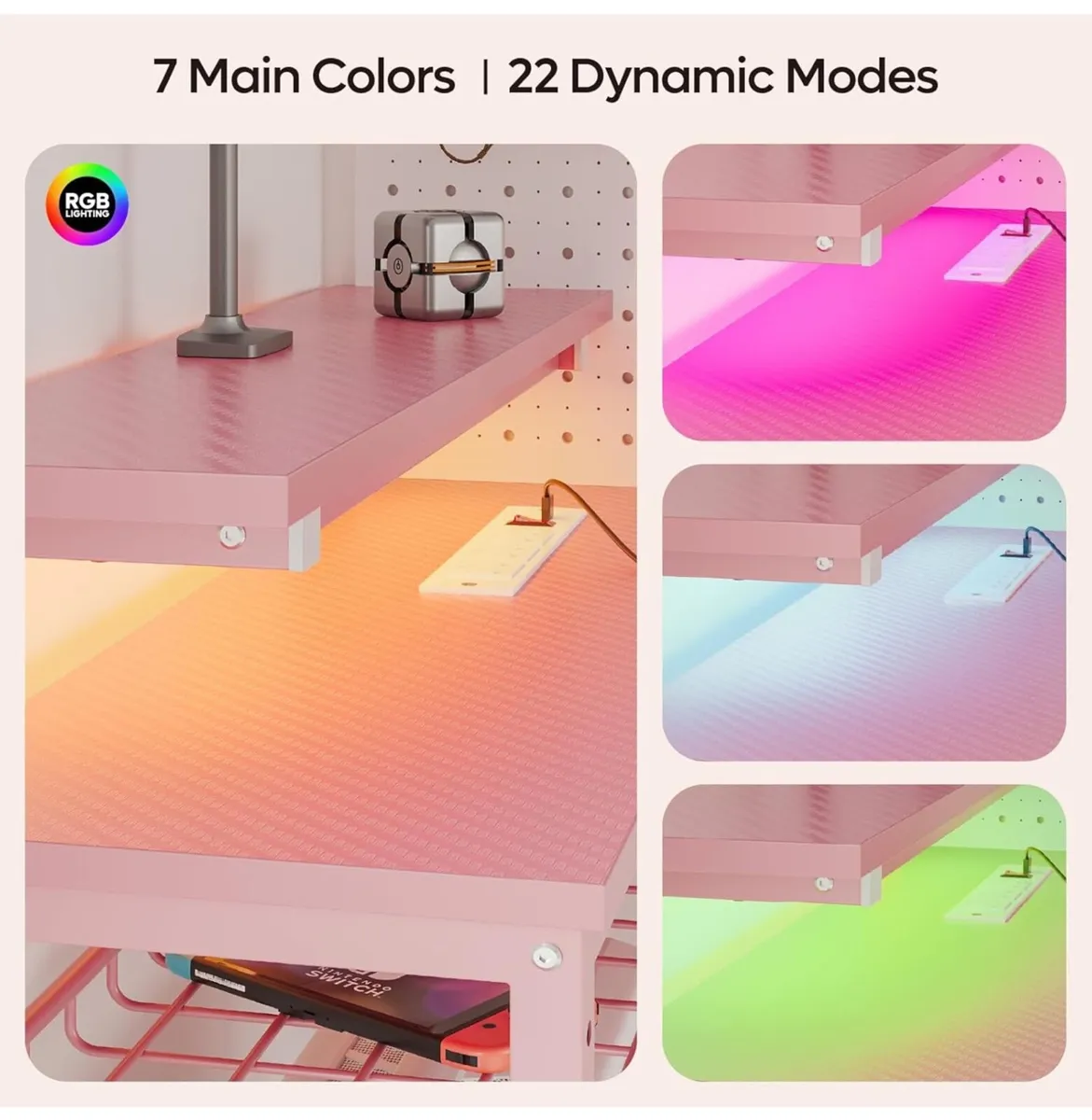 L-Shaped RGB Gaming Desk 132CM with Power Outlets - Image 2