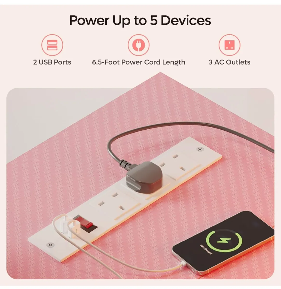 L-Shaped RGB Gaming Desk 132CM with Power Outlets - Image 3