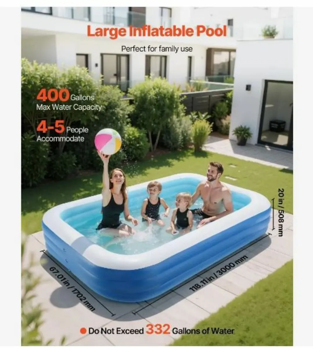 Inflatable Pool, 3000 x 1702 x 508mm Large - Image 3