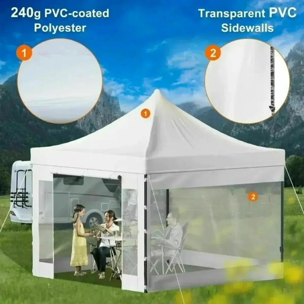 Gazebo Pop-Up 10x10ft White Tent with Sidewalls - Image 3
