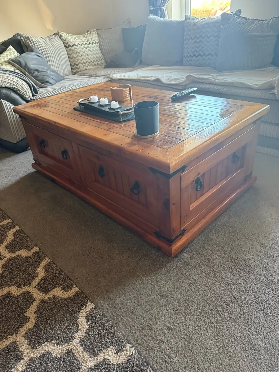 Coffee Table Mexican Pine 2 Large Drawers - Image 3