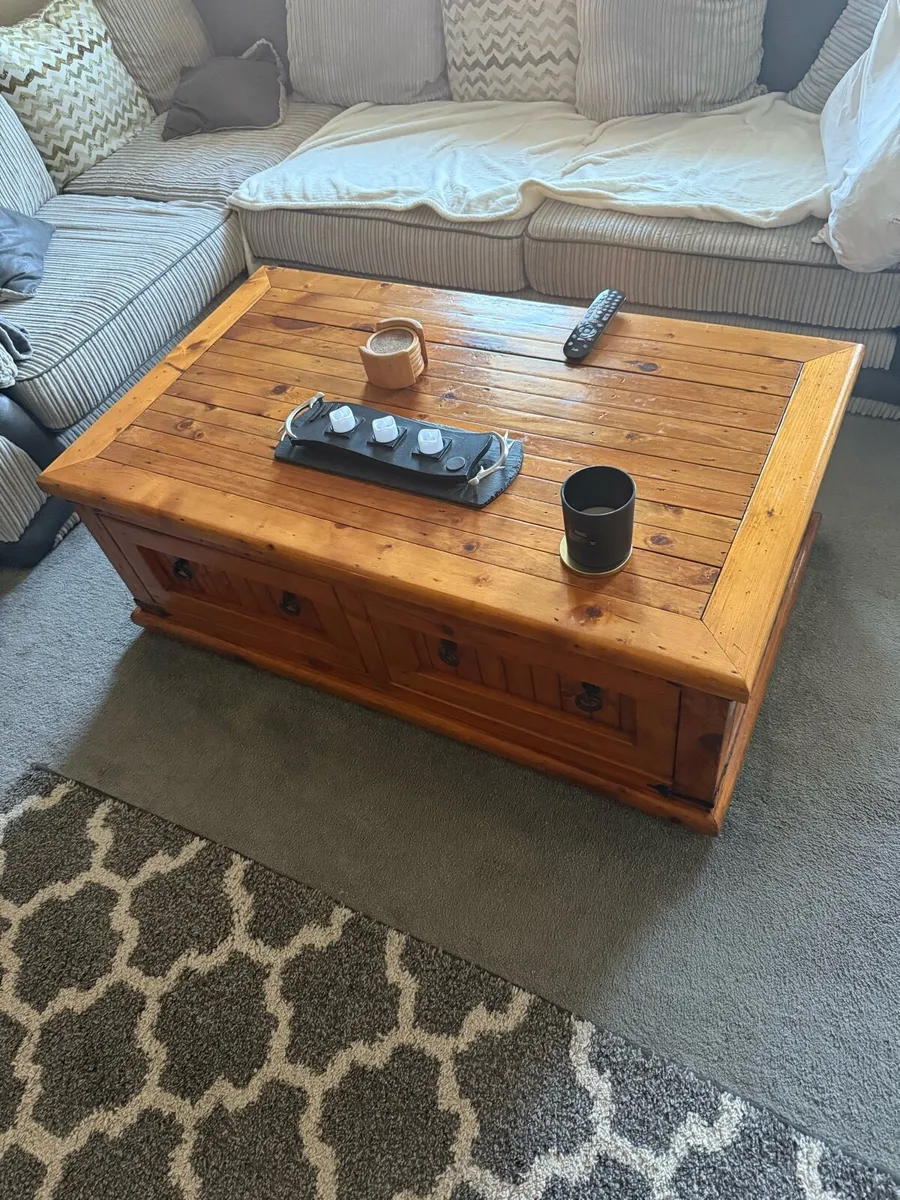 Coffee Table Mexican Pine 2 Large Drawers - Image 4