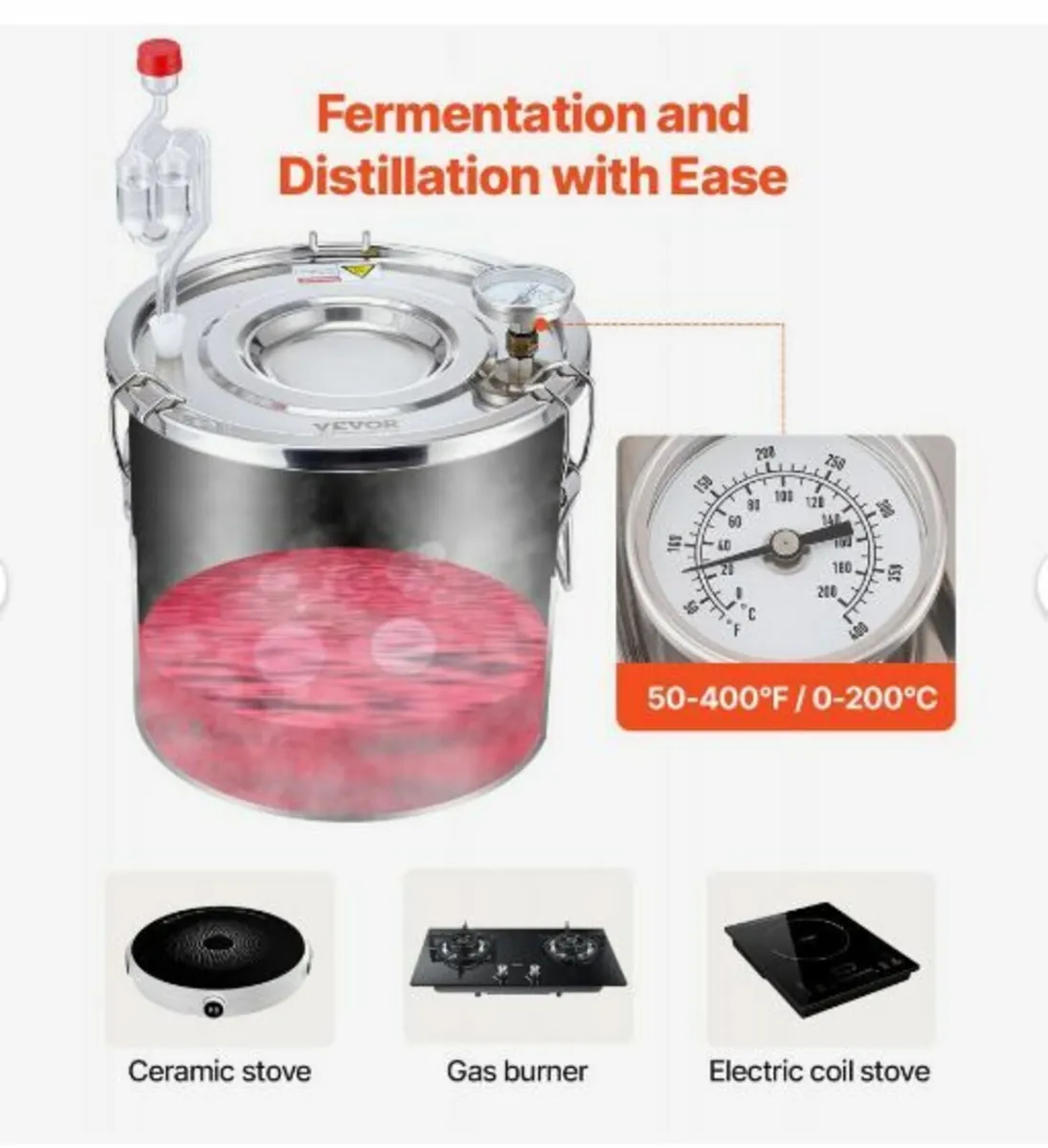 Alcohol Still, 3 Gal / 11.4 L Stainless Steel - Image 2