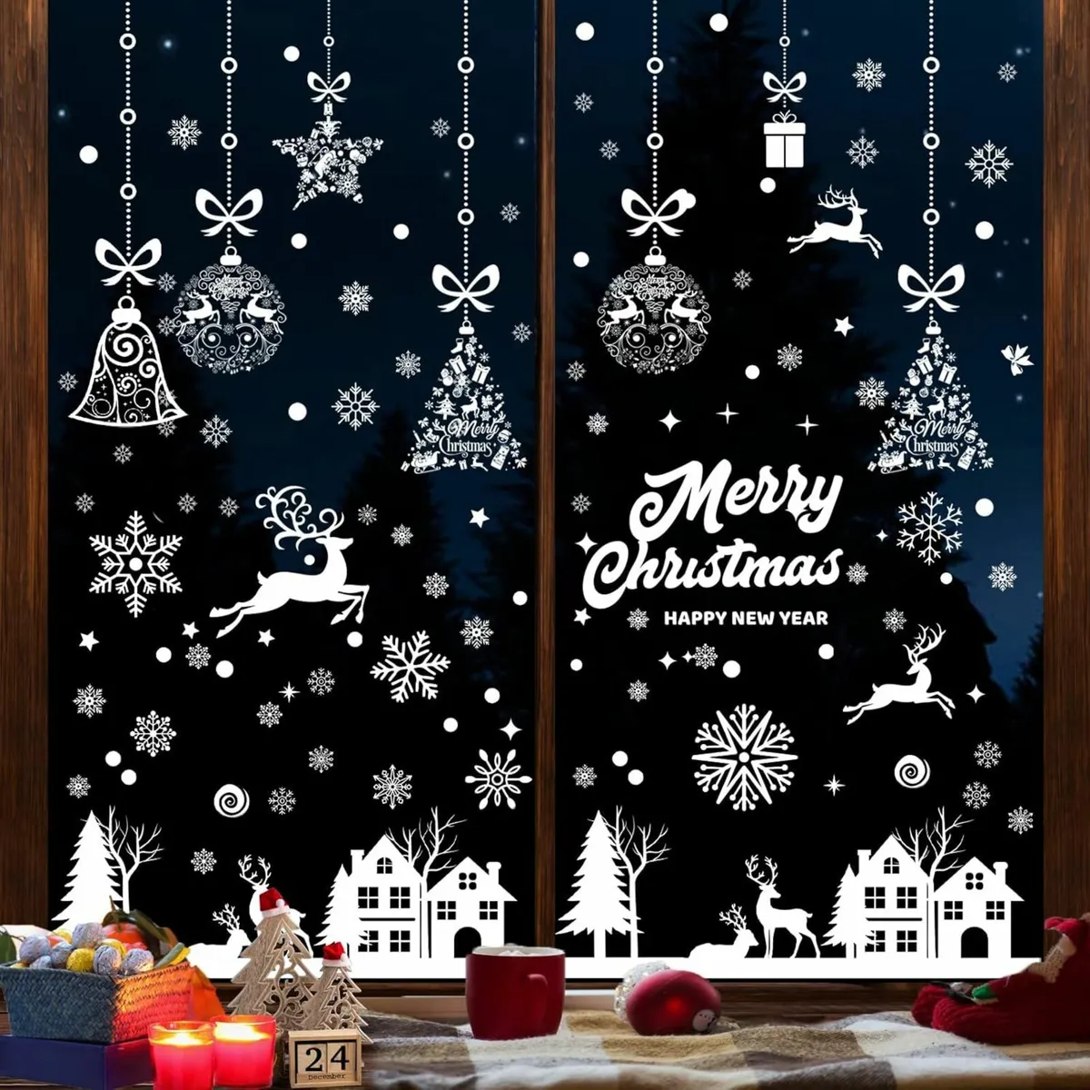 192 PCS Christmas Window Stickers Reusable, - Image 1