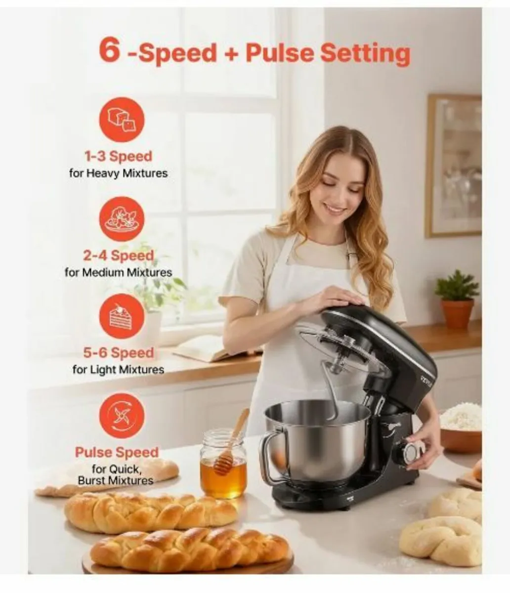 Stand Mixer, 6 QT Dough Mixer, 1400W - Image 2