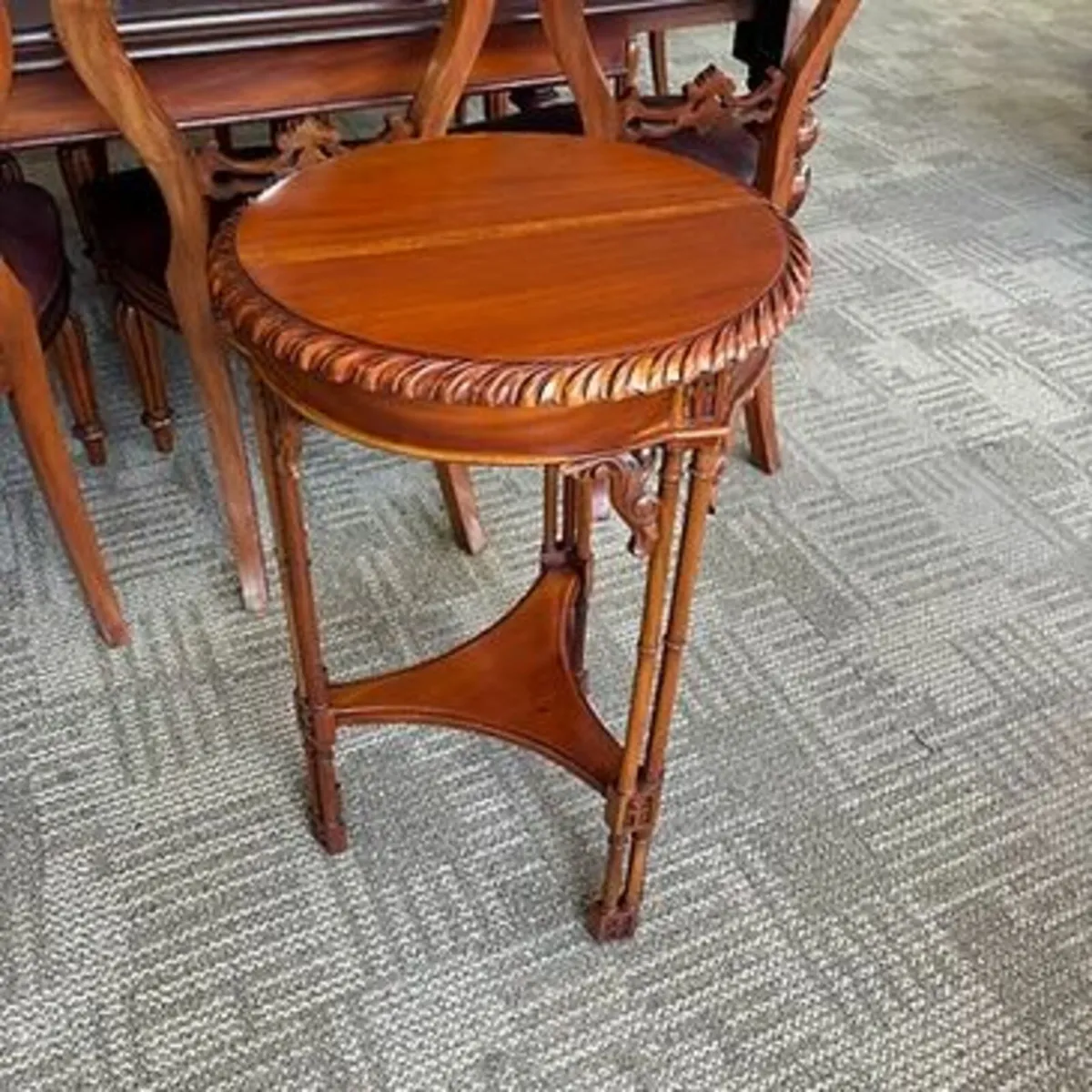 Beautiful mahogany round occasional carved side ta
