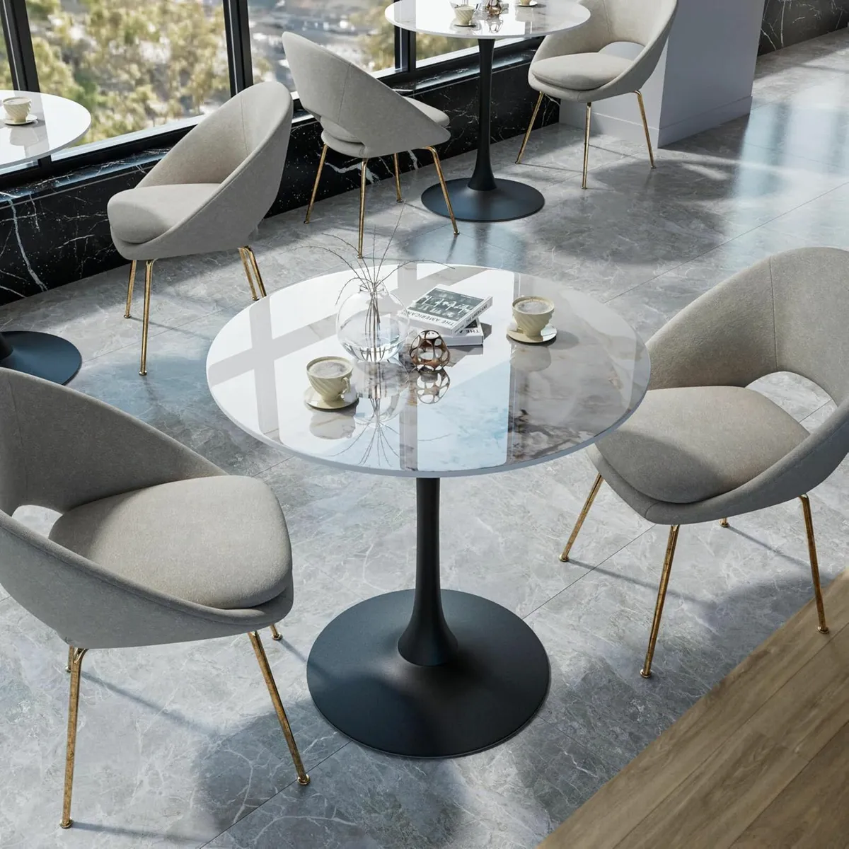 Kitchen Dining Table Marble Tabletop Round 76cm - Image 4