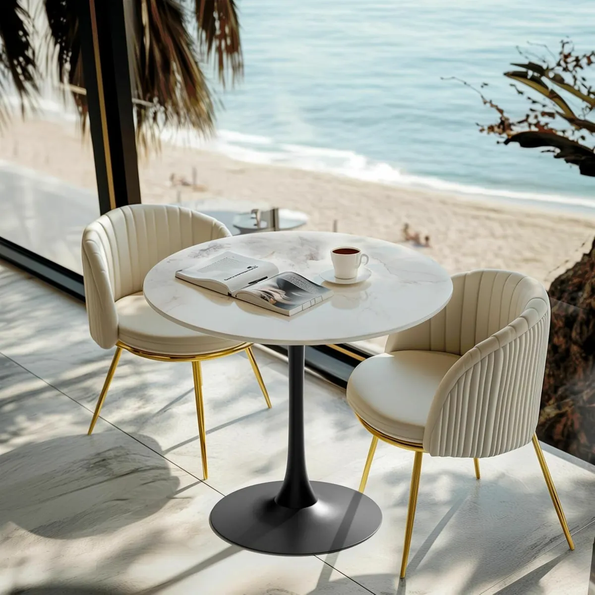 Kitchen Dining Table Marble Tabletop Round 76cm - Image 2