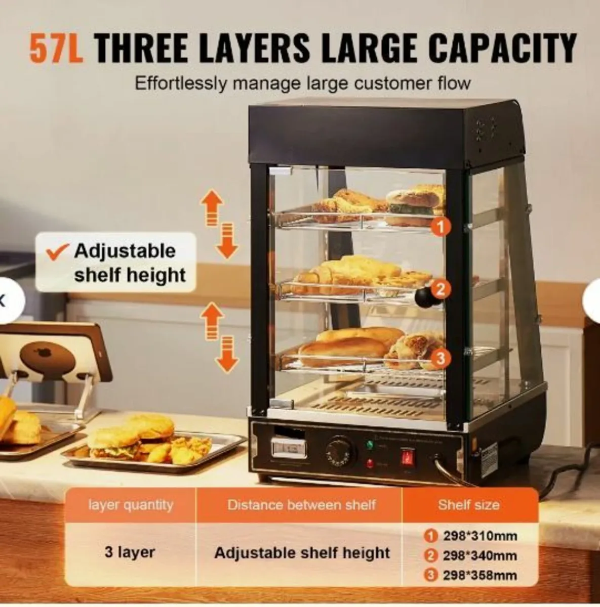 3-Tier Commercial Food Warmer Display, 1000W - Image 3