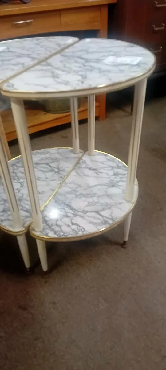 Mid Century Marble Veneer Demi Lune Side Table