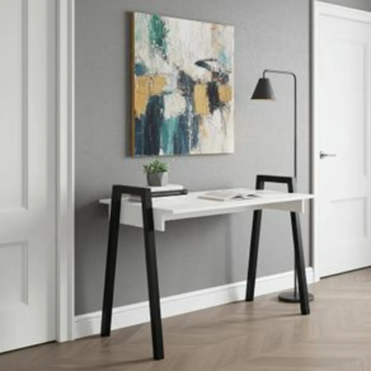 Adele Desk White Top with Black Powder Coated Legs - Image 1