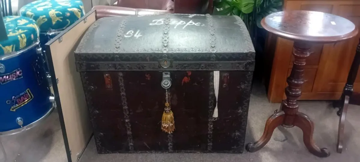 Antique French Fitted Dome Top Trunk - Image 1