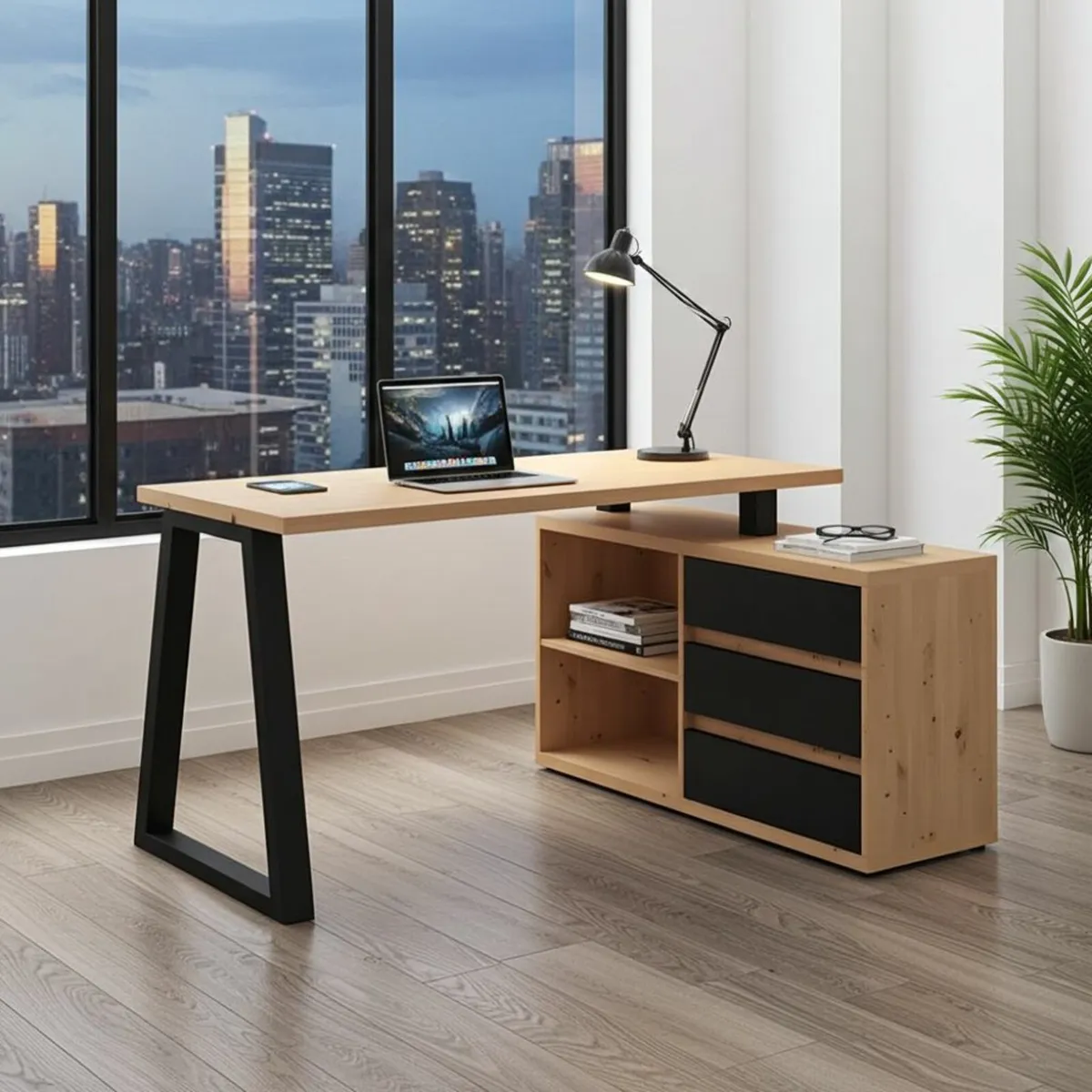 II Office Set Artisan Oak Desk with Black Accents - Image 4