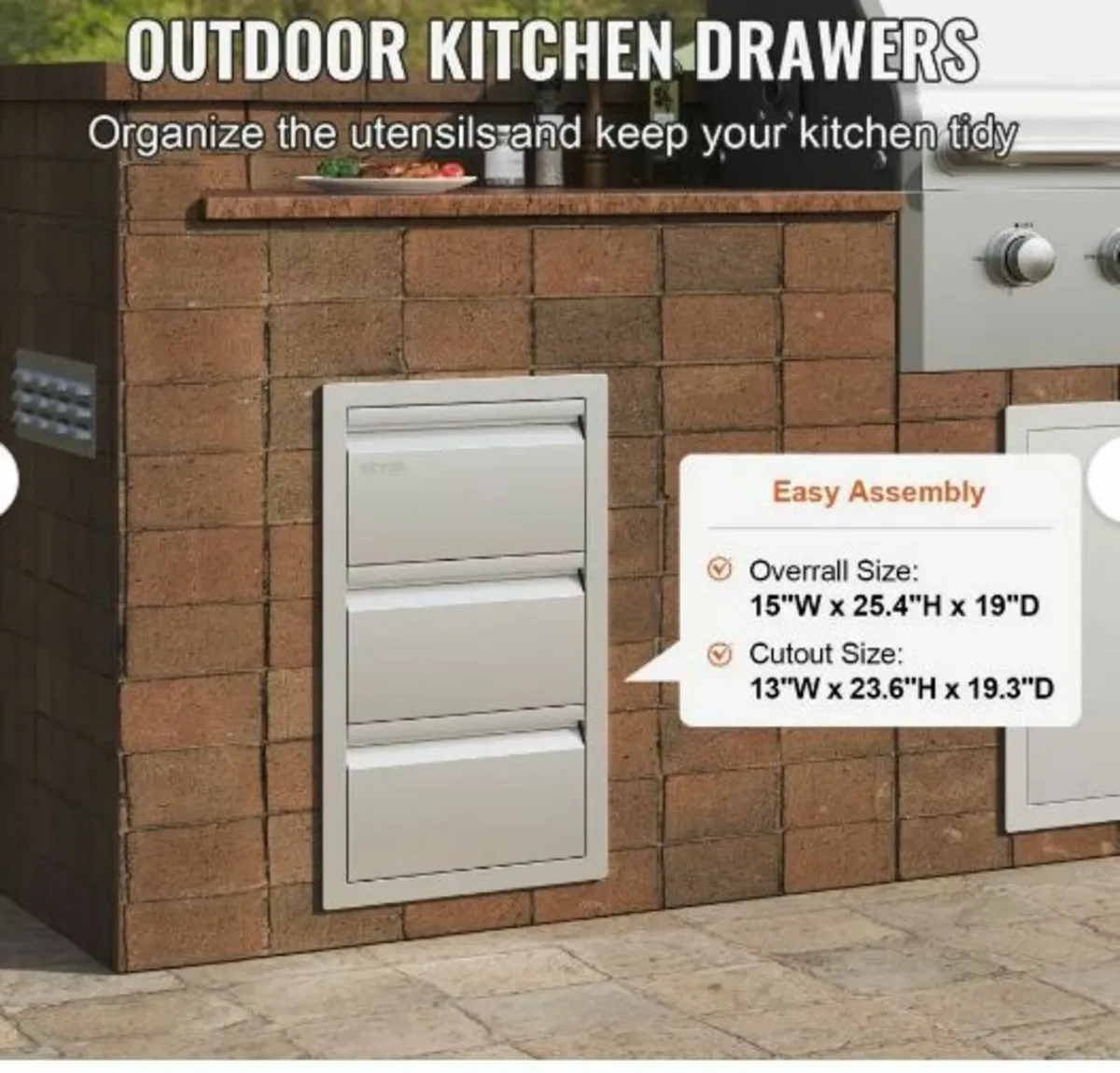 201 Stainless Steel Triple Access Drawer Outdoor - Image 2