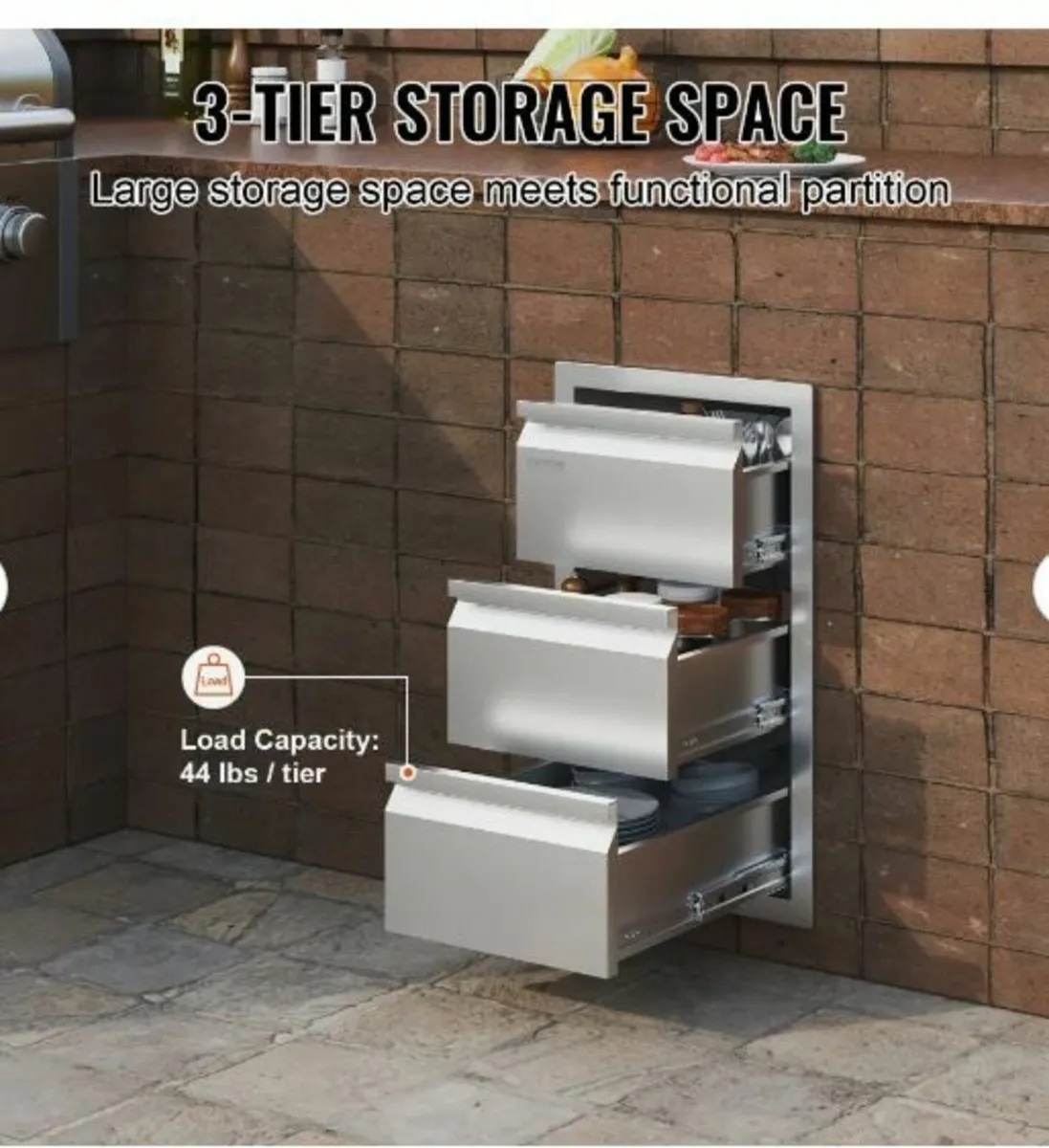 201 Stainless Steel Triple Access Drawer Outdoor - Image 4