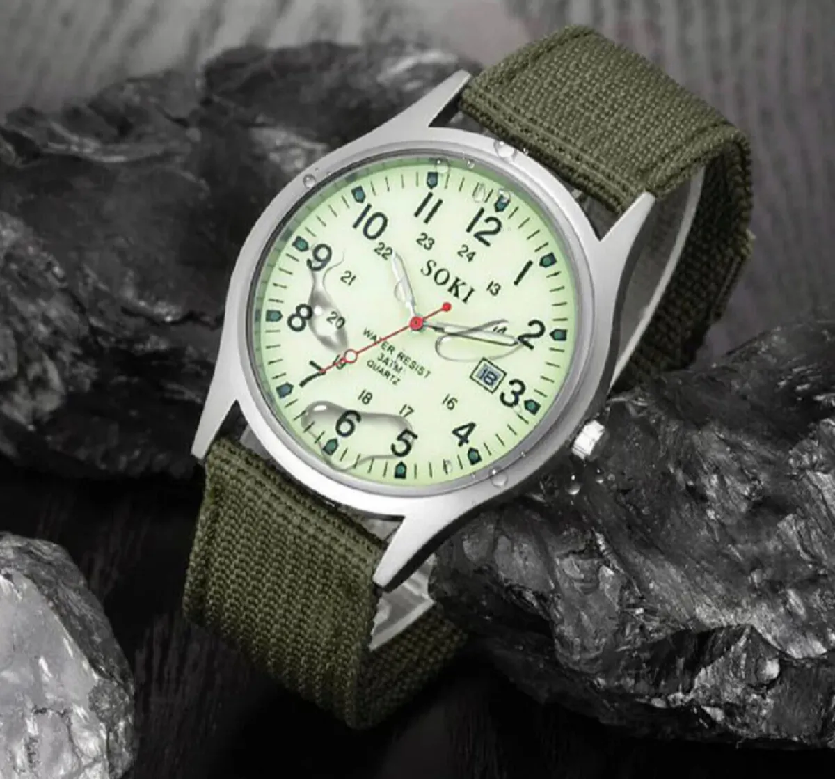 Army Mens Date Canvas Strap Quartz Wrist Watch - Image 1