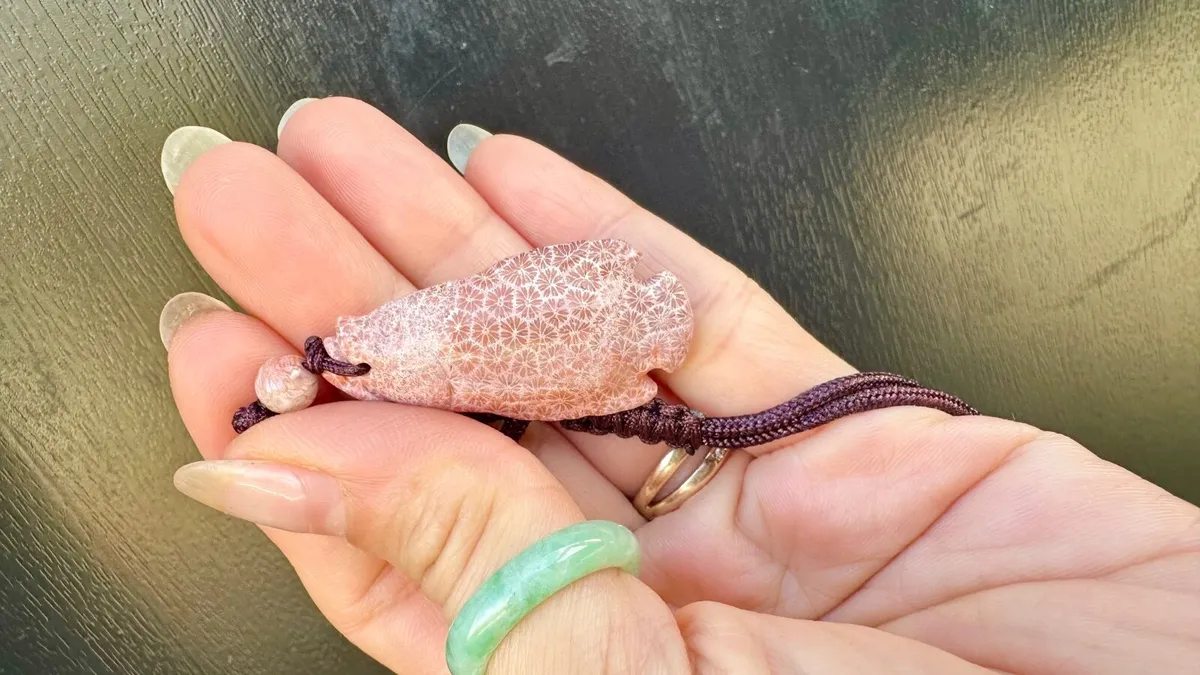 Fossil coral hand carved fish pendant necklace - Image 2