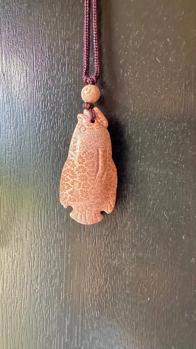 Fossil coral hand carved fish pendant necklace - Image 3
