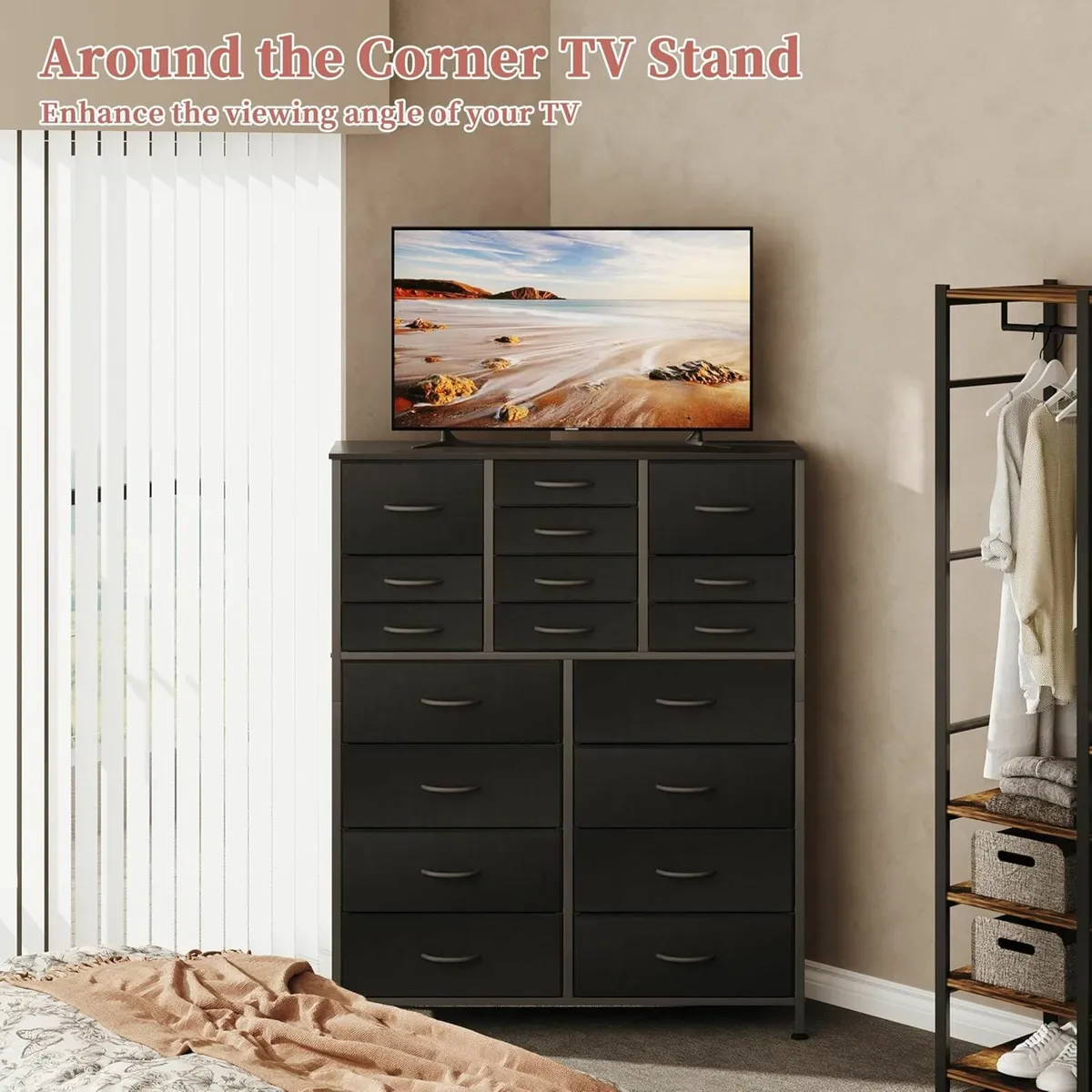 Chest of Drawers 18 Drawers Bedroom Storage black - Image 1