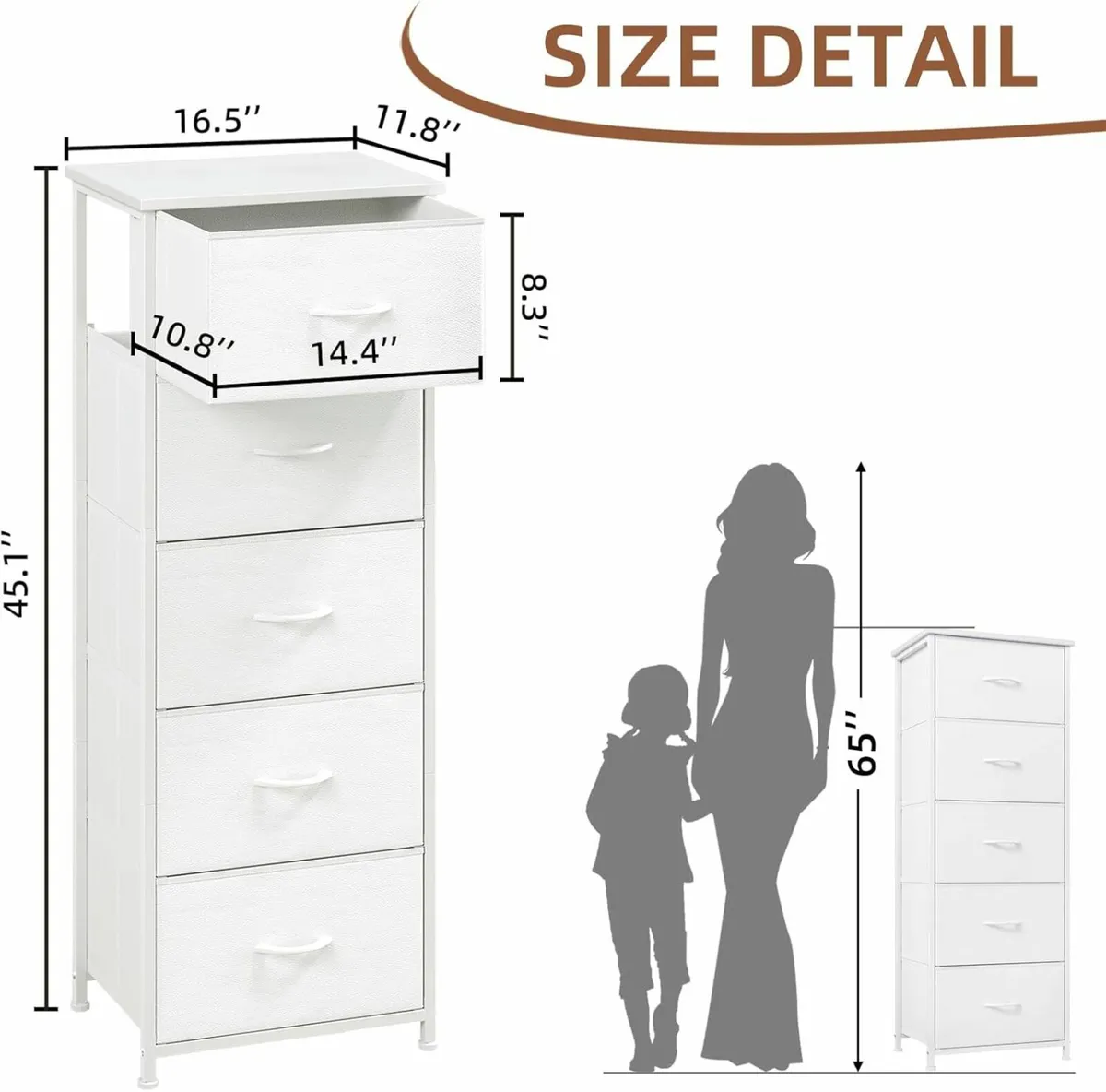 Tall Chest of Drawers Bedroom 5 Drawers Storage - Image 3