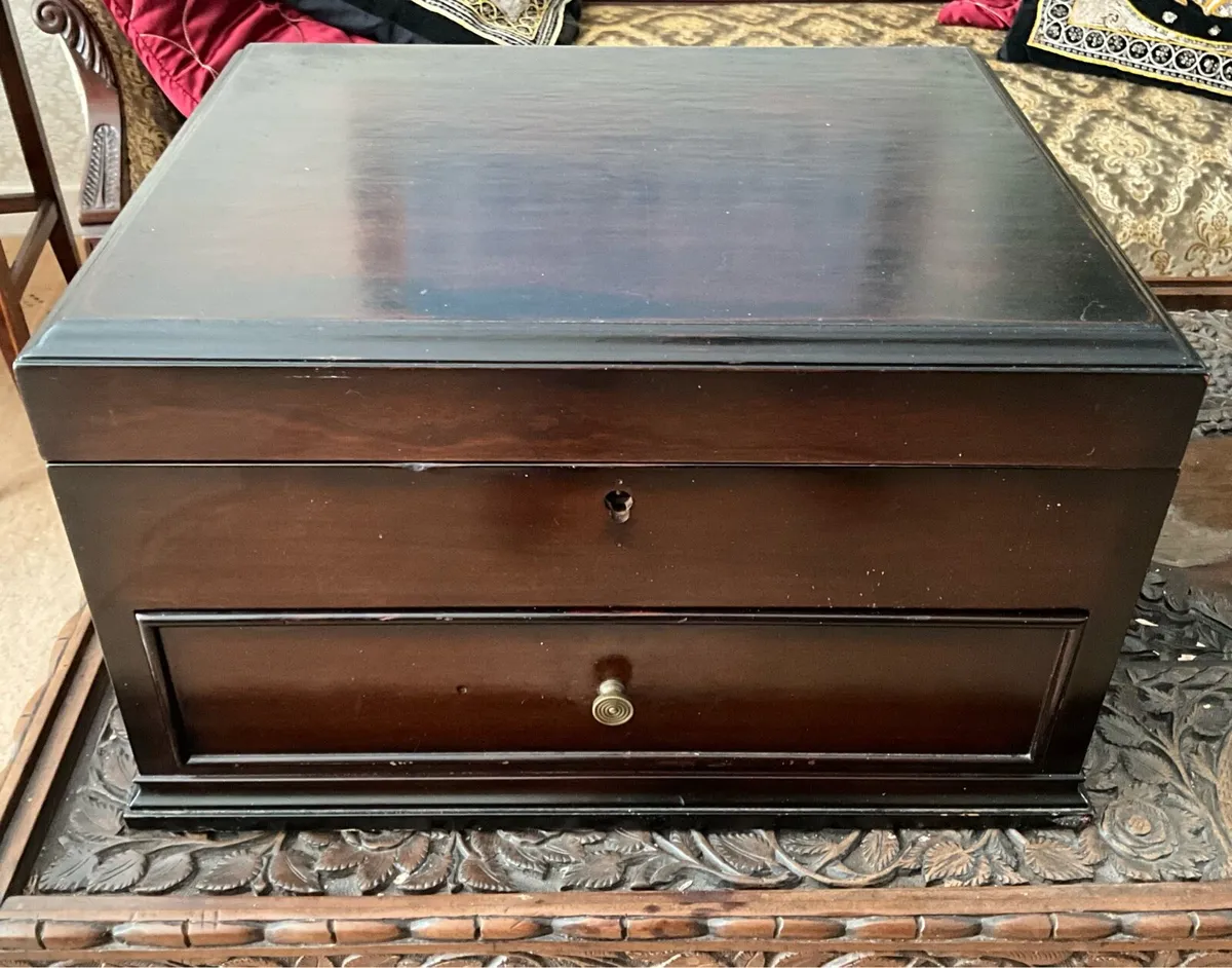 Large Mahogany Storage Box with Drawer - Image 1