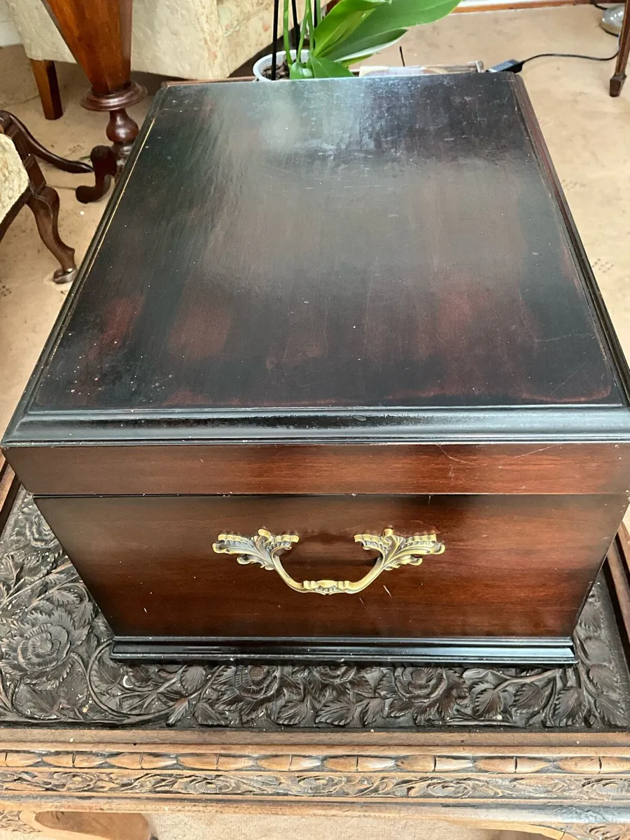 Large Mahogany Storage Box with Drawer - Image 2
