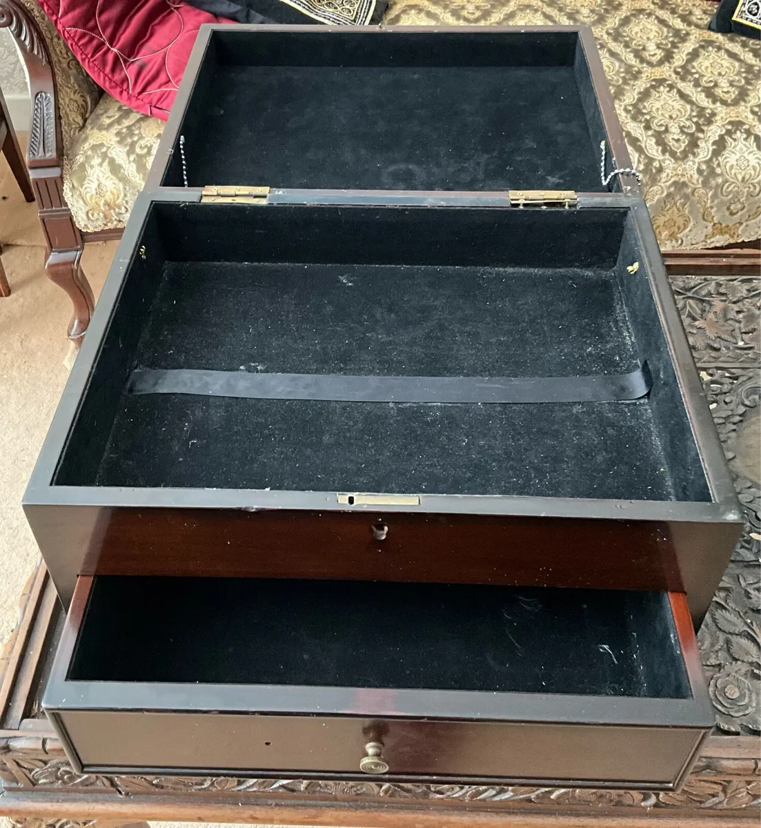 Large Mahogany Storage Box with Drawer - Image 3