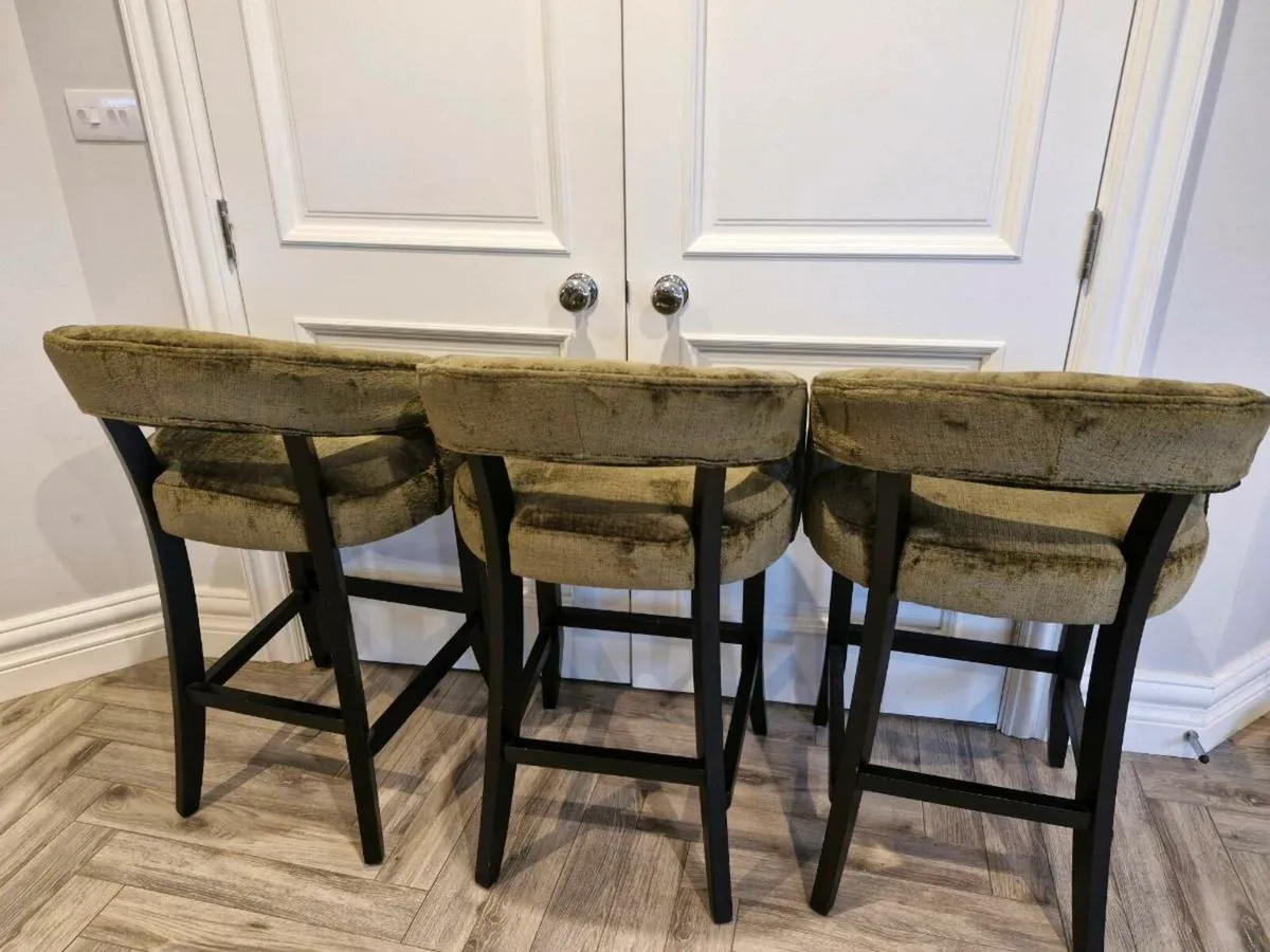 3 Barstools Moss Green Chenille - Image 3